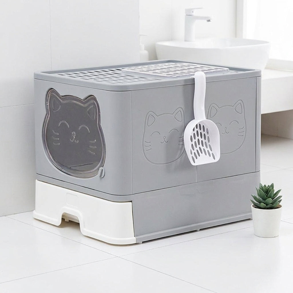 Enclosed Pet Waste Container With Drawer Design, Alloy And Covered Feline House for Large Felines