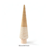 Woven Cone Tree with Wooden Base Minimalist Christmas Tree Decoration Rustic Holiday Accent Handmade for Windowsill