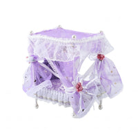 1:12 Scale Dollhouse Canopy Bed Ruffled Four-Poster Bed Ribbon Ties Miniature Furniture