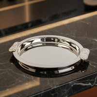 Decorative Mirrored Tray with Handles Mirror-Polished Metal Serving Tray with Handles Reflective for Hosts, Beverage Cart, Dining Table