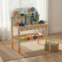 Wooden Repair Bench Storage Shelf Wooden Tool Bench Easy to Assemble Kids Workbench for Playroom