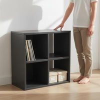 Mid-Century-Century Design Black Swing Door Cabinet Space-Saving Vinyl Storage Cabinet Easy to Clean Album Player Stand Accessible Compartments for Music Corner