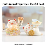 Lucky Cat Cute Glittering Feline Figurine Festive Welcoming Cat Figurine Statue for Collectors, Young Adults, Desktop, Living Room, Office
