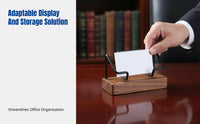 Walnut Business Card Holder, Metal Stand, Modern Office Desktop Organizer, Card Display
