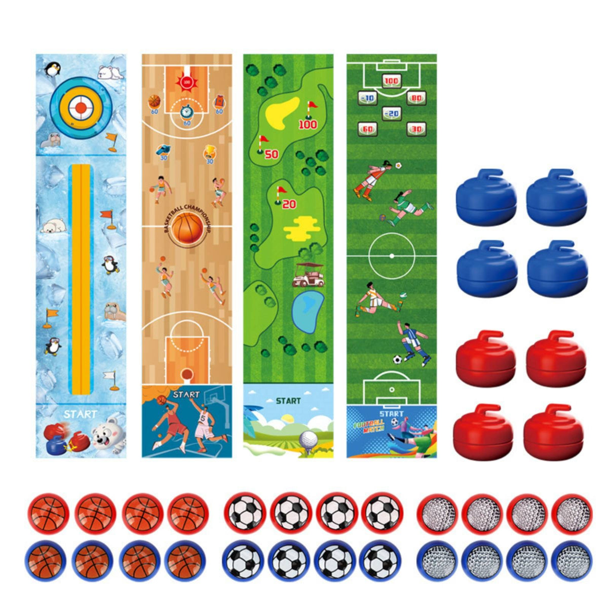 Interactive 4 in 1 Tabletop Sports Game Multiplayer Miniature Curling Game Set for Children, Family, Party