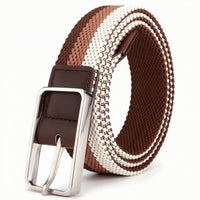 Woven Belt with Metal Buckle Braided Stretch Belt with Pin Buckle Waistband Elastic Casual for Men, Daily Wear, Travel