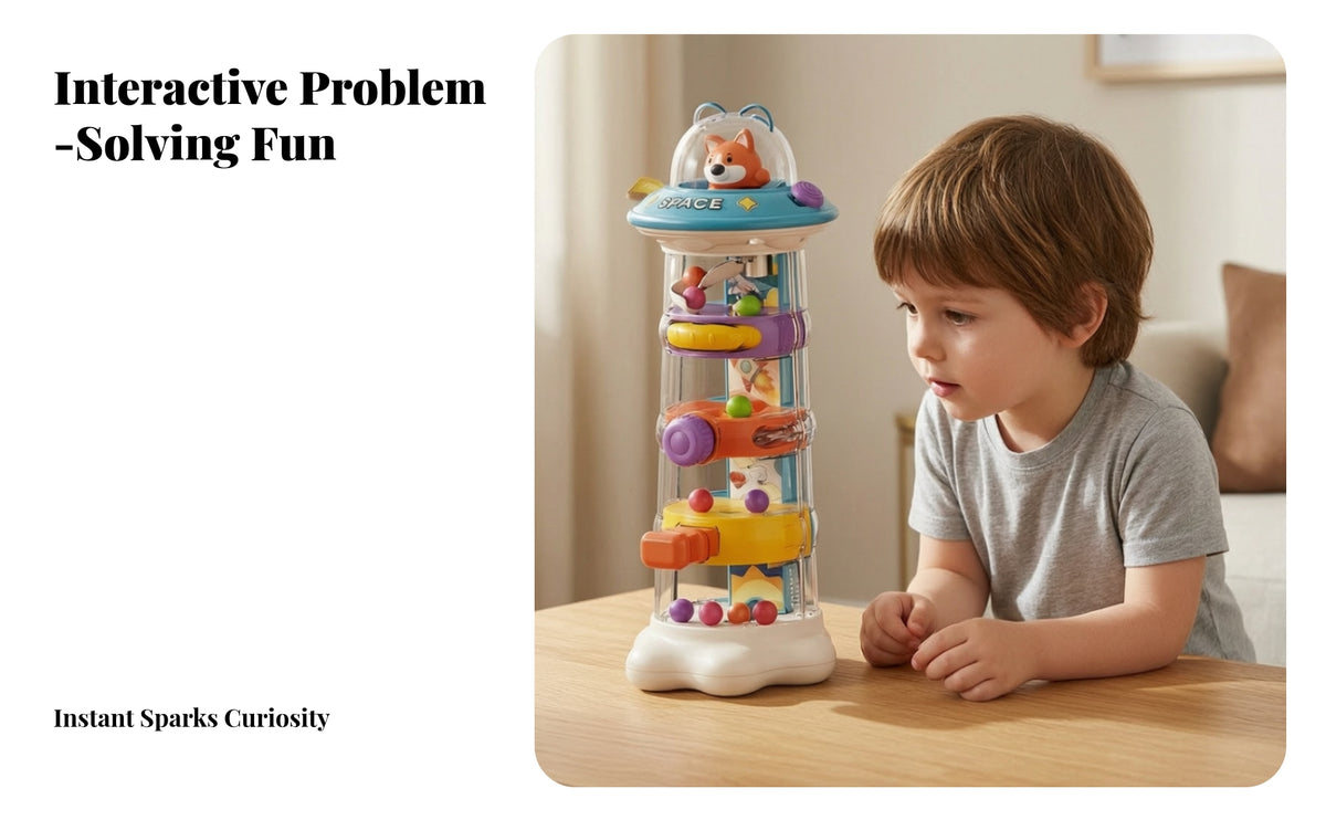 Infant Activity Center with Curving Ramp | Compact Freestanding Design, Rounded Corners, Interactive play center with furry friend Figure, for Playroom