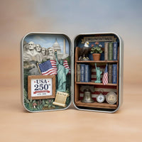 Commemorative Edition USA 250th Anniversary 3D Miniature Display Portable Design Pocket Tin 3D Miniature Display Intricate Details 3D Miniature Scene Tin Unique Gift for Collectors, Desktop, Bookshelf, Display Cabinet