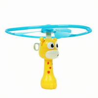 Plastic Giraffe Flying Toy Yellow Pull Cord Flyer Cartoon Eyes Rotating Disc Launcher Rotating Center for Children