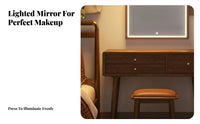 Dense Wood Construction Wooden Vanity Set with Round Mirror Nordic Design Vanity Set with Lighted Mirror Large Storage Capacity Dressing Table Includes Matching Stool for Women, Adults, Homeowners, Walk-in Closet, Apartment