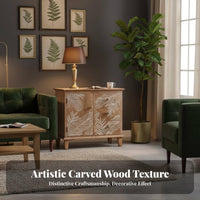 Distressed 2-Drawer Chest Vintage Design Nightstand Rustic Appeal Decorative Turned Legs for Interior Decorators, Bedroom