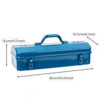 Blue Metal Tool Box Handle Hinged Metal Tool Box Heavy Duty for Garage, Outdoor