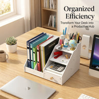 Desktop File Organizer Rack with Storage Box, Stackable Document Holder for Office Workers, Vertical Filing System for Workspace Organization