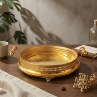 Decorative Metal Tray Gold-Tone Metal Serving Tray Shallow for Tea Service