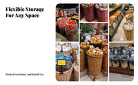 Large Capacity Supermarket Produce Hamper Long-Lasting Display Basket Multipurpose Woven Bin Retro Appearance for Grocery Storage Managers, Farmers Market Vendors, Homeowners, Fruit Shop, Kitchen, Living Room, Party