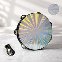 Holographic Tambourine Reflective Tambourine with Jingling Discs Laser Hand Drum Handheld for Dancers, Students, Kids, Stage, Dance, Classroom
