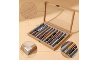 Wooden Pen Display Case with Glass Lid 10-Slot Pen Storage Box Transparent Desktop for Collectors, Enthusiasts, Desk, Office
