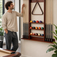 Wall-Mounted Pool Cue Rack Solid Wooden Pool Holder Compact Furniture for Game Rooms