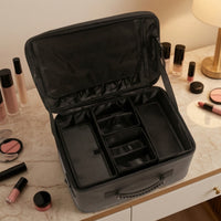 Makeup Case with Shoulder Strap Professional Travel Makeup Case Zippered Cosmetic Organizer with Dividers for Journeyers