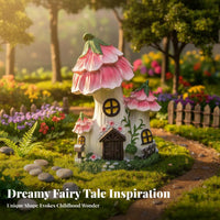 Mushroom House Statue Whimsical Decor Mushroom House Figurine Hand-Painted Details Resin Fairy Cottage for Gardeners, Micro Landscape, Balcony, Patio