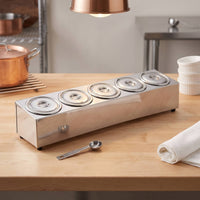 Condiment Organizer with Lid Food-Grade Condiment Organizer with Lids Rust-Resistant Five Compartment Seasoning Box for Caterers, Restaurant Kitchens