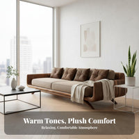 Wooden Frame Leather Settee New Chinese design Sofa sturdy Wood Construction Couch for Apartment Dwellers, Homeowners, Living Room, Lounge Area, Bedroom