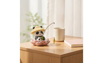 Panda Figurine with Fishing Rod Small Panda Statue with Lotus Base Mini for Desk