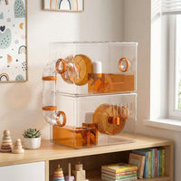 Luxury Hamster Cage with 2 Levels, Rectangular Acrylic Hamster Cage in Modern Style, Detachable Transparent Hamster Cage for Dwarf Hamster Mice