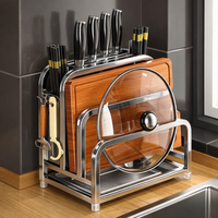 Dining Table and Countertop Organizer Made of 304 Stainless Steel, Multi-functional Kitchen Rack with Chopstick Holder and Pot Lid