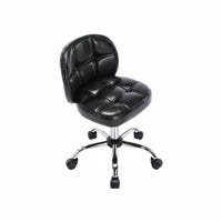 Height Adjustable Armless Tufted Rolling Chair Compact Design Armless Channel-Tufted Swivel Chair Space-Saving Office Furniture Low Back for Students, Home Workers, Adults, Study Room, Small Areas, Bedroom, Salon