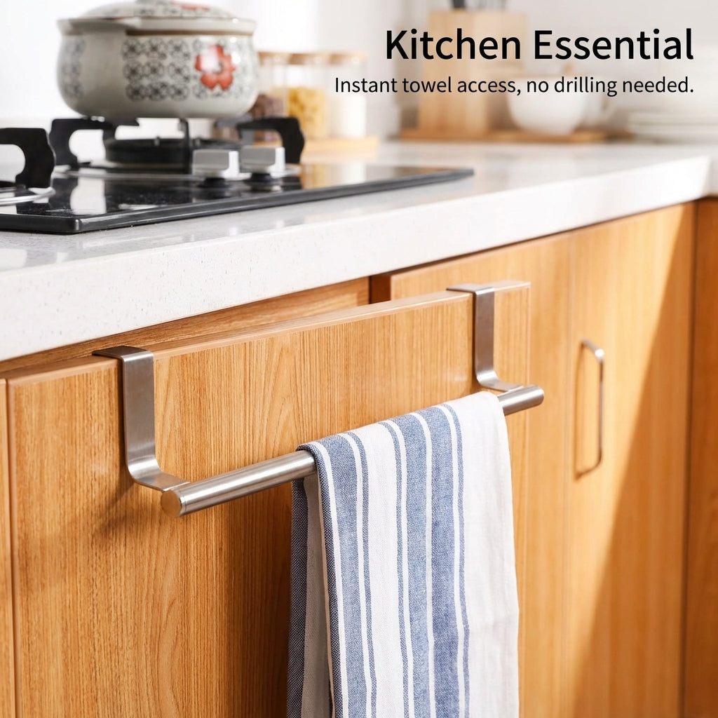 Towel Bar, Strong Suction Cup Kitchen Rack for Dorm Room Students, Stainless Steel Single Bar Rail, Versatile Cupboard Bar Bath Hanger