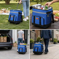 35L Portable Insulated Cooler Bag with Wheels for Outdoor Picnics and Food Delivery