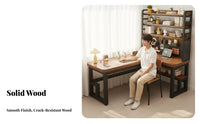 Integrated Bookshelf L-Shaped Computer Desk Large Desktop Corner Computer Table Sturdy Construction L Shaped Gaming Desk 25mm Thick Tabletop for Gamers, Couples, Students