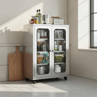 Stainless Steel Kitchen Cabinet Rust-Resistant Sliding Door Cupboard On Wheels Mobile Pantry Cabinet for Dining Room