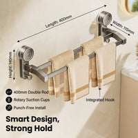 Sink Metal Towel Bar, Rotating Wall Mount Rack for Small Space Students, Damage Suction Cup Installation for Bathroom, Drying Storage Solution