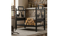 Firewood Storage Rack with Deer Panels Compact Firewood Rack Freestanding Log Holder for Homeowners, Fireplace, Hearth, Backyard