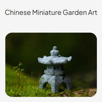 Miniature Chinese Pavilion and Stone Lantern Decor
