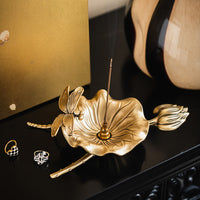 Brass Incense Burner with Lotus Pond Moonlight Design