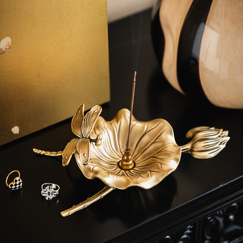 Brass Incense Burner with Lotus Pond Moonlight Design
