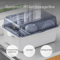 Dustproof Dinnerware Storage Box with Lid and Draining Rack