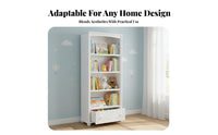 Multi-Tier Bookcase Minimalist Sleek White Multi-Tier Shelving Unit Available with Drawers or Doors Storage Furniture for Parents, Study Room, Bedroom