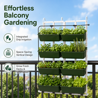 Upright Garden Strawberry Planter Set, Multi-Layer Stackable Outdoor Plant Pots for Balcony, Space Saving Herb & Flower Planter with Drip Irrigation