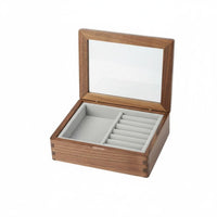 Walnut Wood Jewelry Case Vintage Style Wooden Jewelry Box Clear View Lid Multi-Compartment Organizer for Bedroom