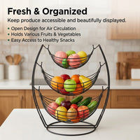 Metal Wire Fruit Basket, 3 Layer Detachable Fruit Bowl for Dining Table, Black Iron Art Fruit and Vegetable Storage, 43x28x53cm Modern Decorative Bowl
