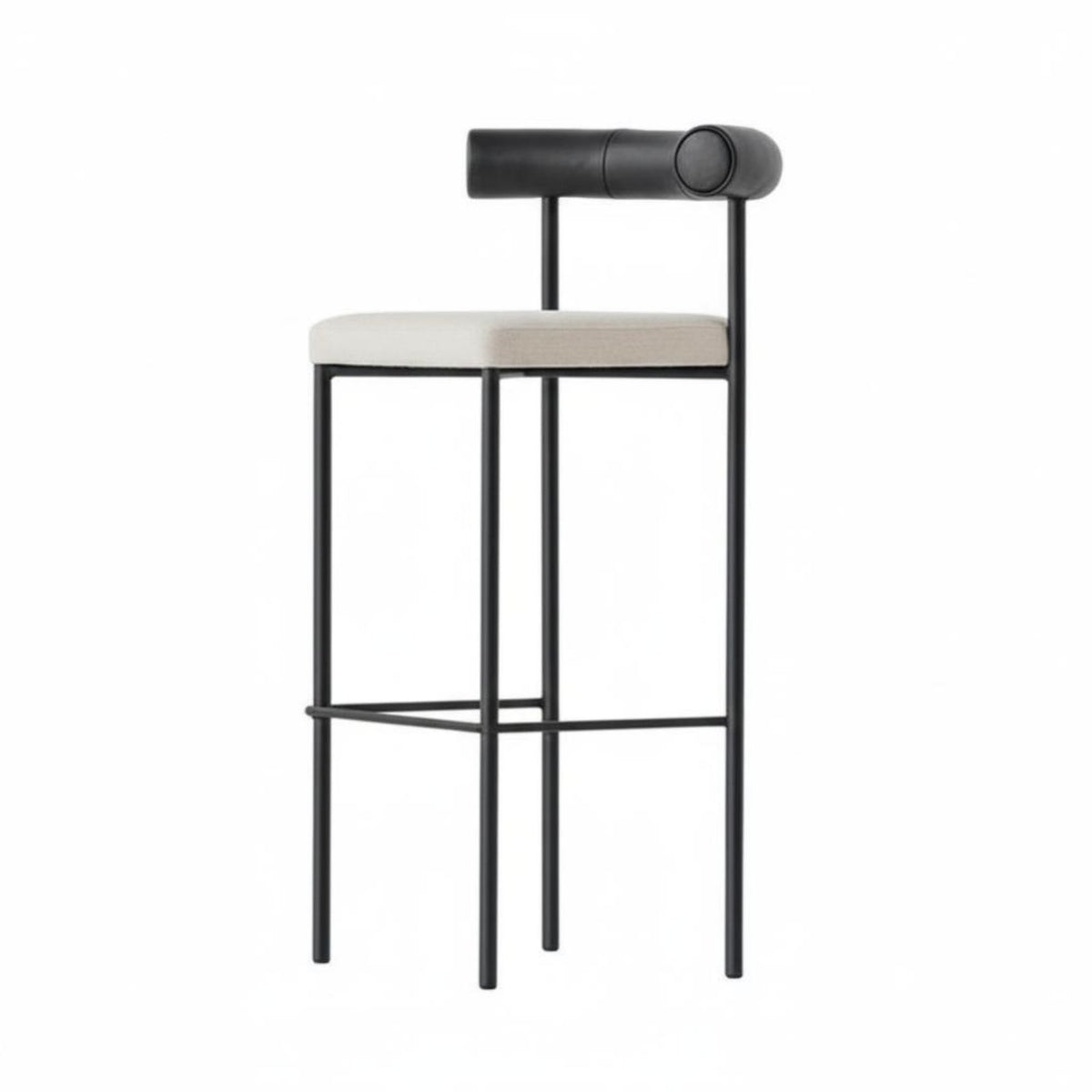 Industrial Look Upholstered High Stool with Backrest Designer Design Bar Chair Modern Minimalist Home Furniture Sturdy Base for Design Enthusiasts, Homeowners, Restaurant Owners, Kitchen Island, Counter, Cafe, Dining Room