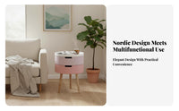 Nordic Design Round two-in-onelevel Nightstand Minimalist & design 2-Tier Round accent Table Space-Saving Storage compact Multi-Functional for Apartment Dwellers, residents, Students, Balcony, Living Room, Bedroom, Small areas