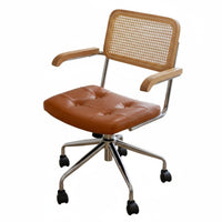 Vintage design Cane posterior rotating Chair Height Adjustable Office Furniture Wheeled Base Computer Seat Ergonomic Design for Home Workers, Students, Executives, Study Room, Bedroom