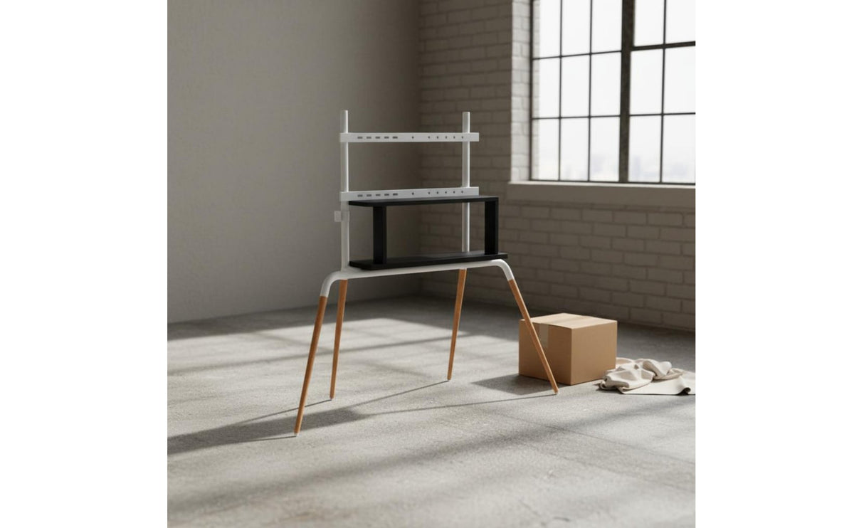 Heavy Duty Wooden Leg TV Floor Stand Minimalist Design Easel TV Stand Nordic Aesthetic for Living Room, Bedroom, Studio