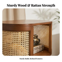 Minimalist Design Woven Door decorative Cabinet Nordic influenced Nightstand Japanese artistic Bedside Table Multi-Functional for Apartment Dwellers, homeowners, Adults, Bedroom, Living Room, Hallway, Entryway