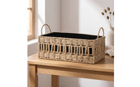Braided Container Basket with Handles Rectangular Braided Straw Basket with Lining Stylish for Closet